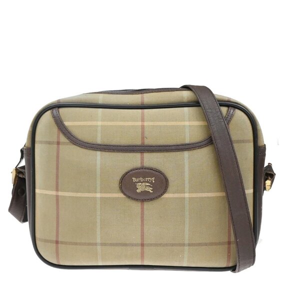 Burberrys Logo Shoulder Bag Check Canvas Leather Brown GHW - Picture 1 of 14